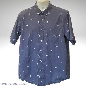 George Blue Casual Button Down Shirt with Palm Tree Print Men’s Large